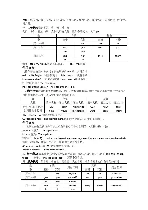 英语语法之代词的总结