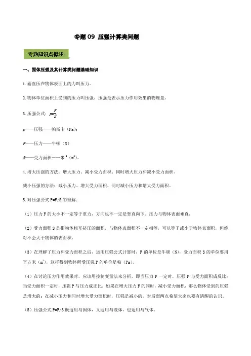 专题09 中考压强计算类问题(原卷版)