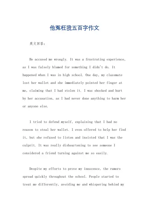 他冤枉我五百字作文