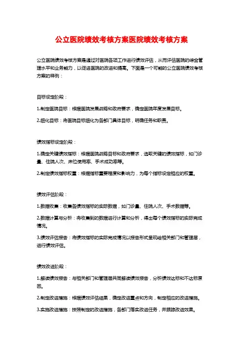 公立医院绩效考核方案医院绩效考核方案