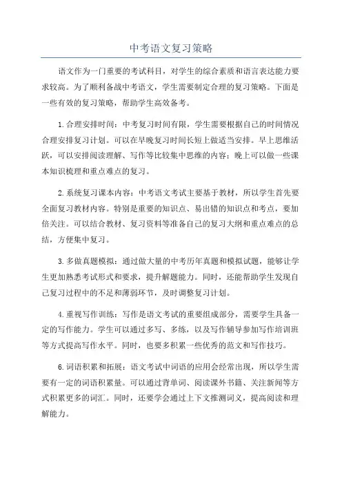 中考语文复习策略