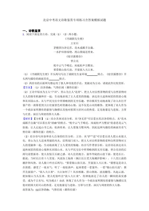 北京中考语文诗歌鉴赏专项练习含答案模拟试题