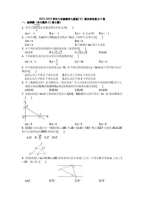 2022--2023学年人教版八年级数学下册期末培优复习A卷