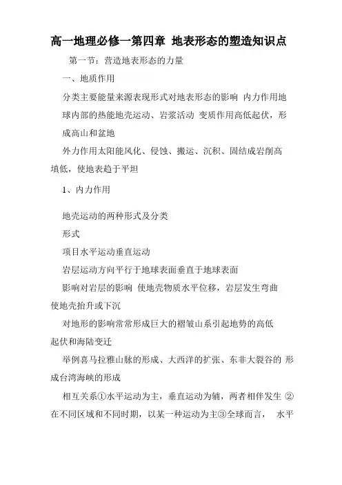 高一地理必修一地表形态的塑造知识点