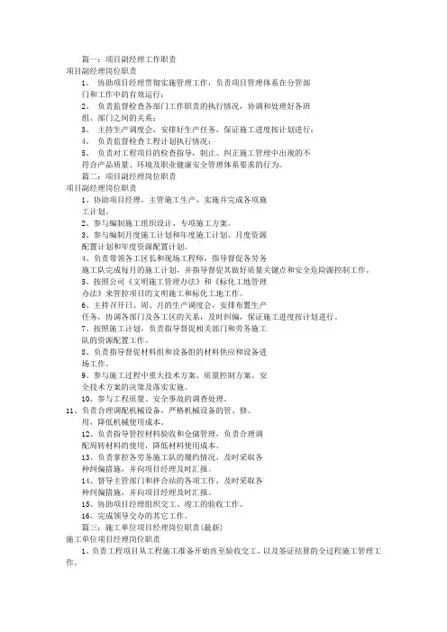 项目副经理岗位职责(共6篇)