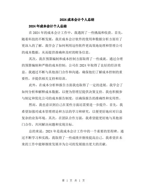 2024成本会计个人总结