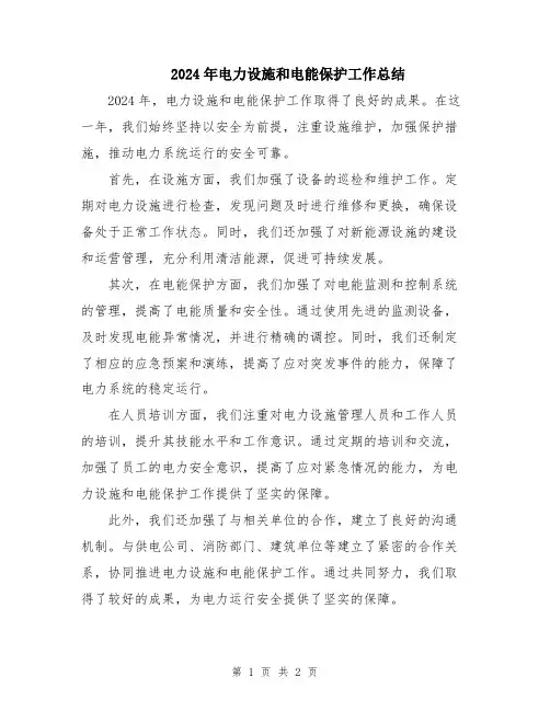 2024年电力设施和电能保护工作总结