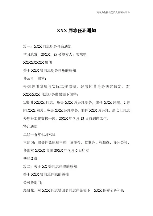 XXX同志任职通知