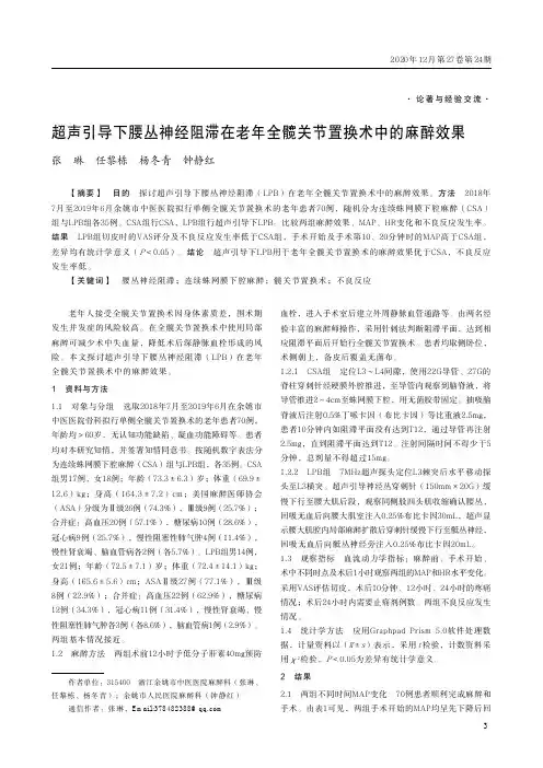 超声引导下腰丛神经阻滞在老年全髋关节置换术中的麻醉效果
