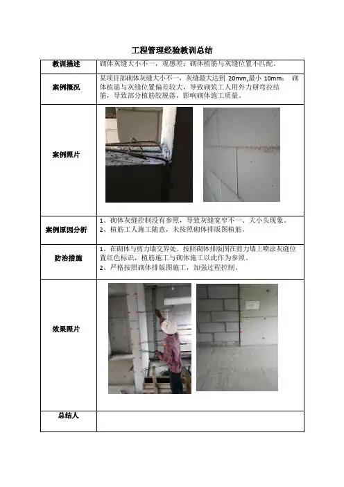 建筑施工优秀做法(砌体灰缝、植筋问题)