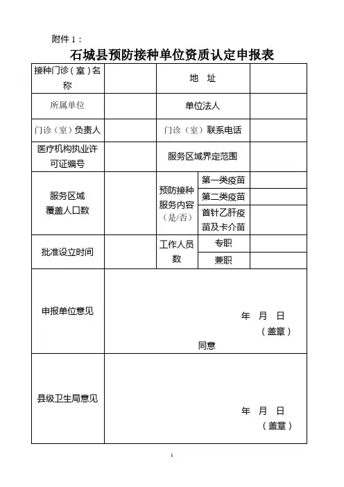 预防接种单位认定申请表