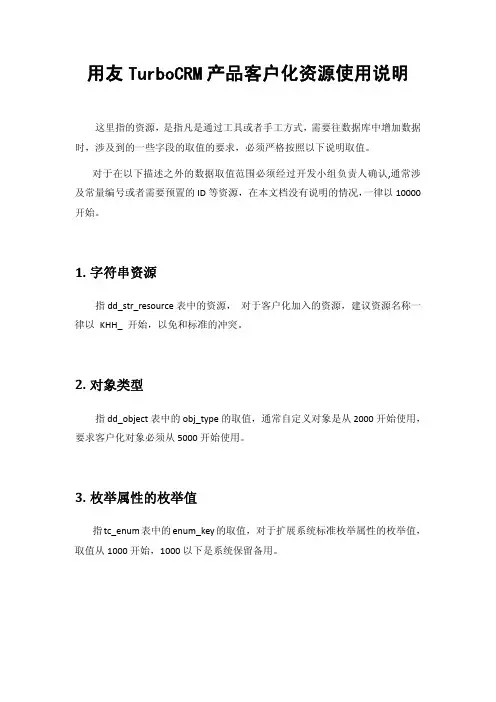 关于用友TurboCRM产品客户化资源使用说明