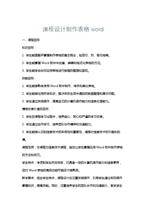 课程设计制作表格word