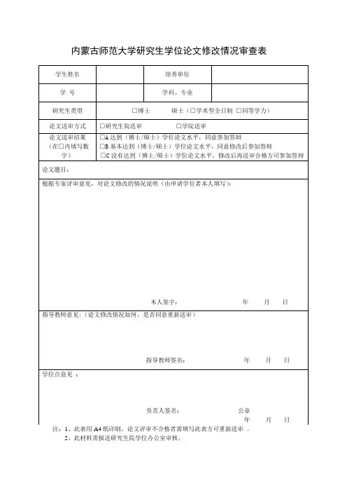 学位论文修改情况审查表