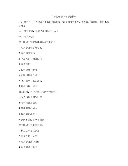 商家客服培训计划表模板
