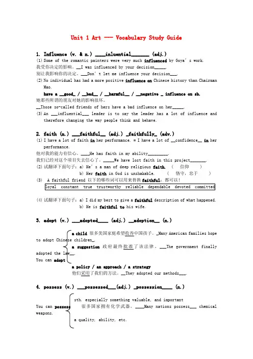高中英语 unit1 art单词检测 新人教版选修6