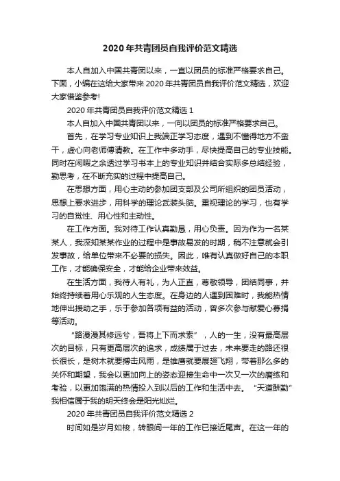 2020年共青团员自我评价范文精选