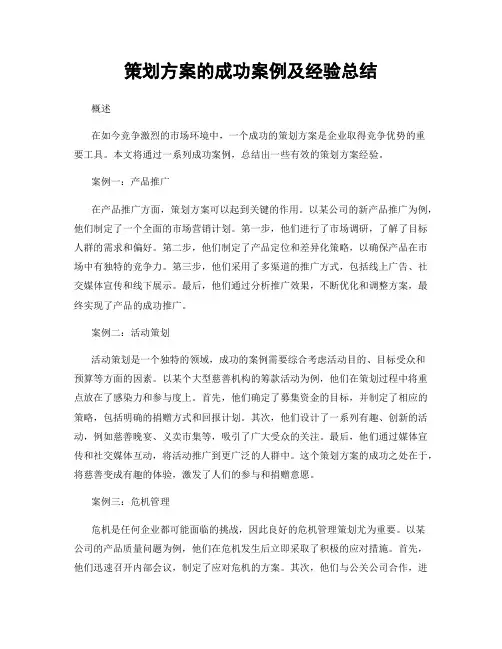 策划方案的成功案例及经验总结