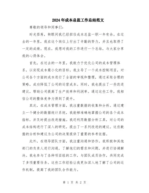 2024年成本总监工作总结范文