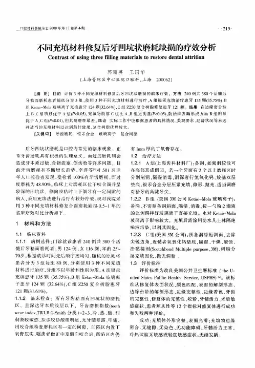不同充填材料修复后牙凹坑状磨耗缺损的疗效分析