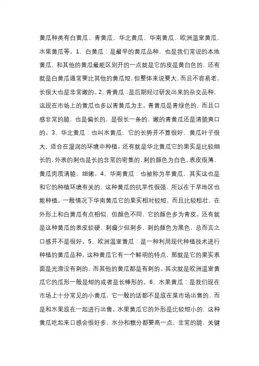 黄瓜品种及形态特征介绍