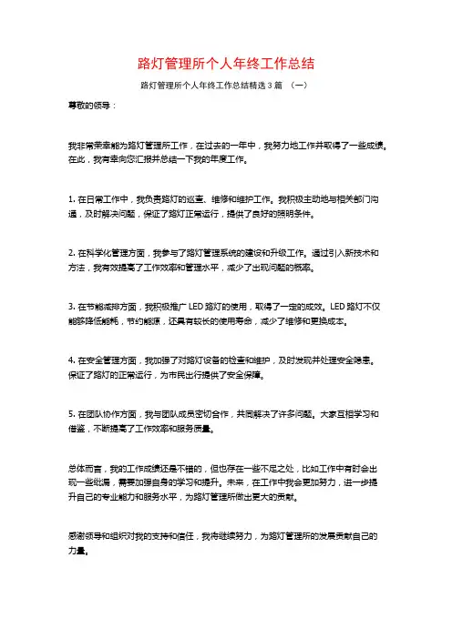 路灯管理所个人年终工作总结3篇
