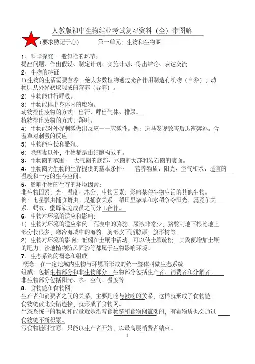 【精品】人教版初中生物结业考试复习资料全带详细图解