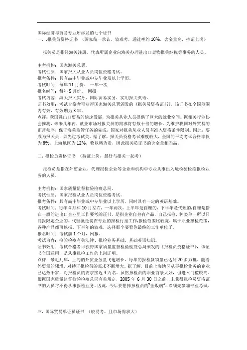 国际经济与贸易专业所涉及的七个证书