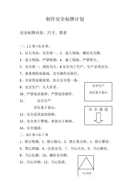 安全标牌内容