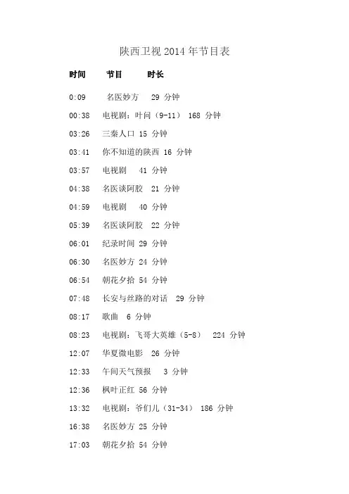 陕西卫视2014年节目表