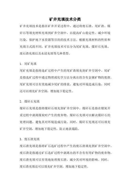 矿井充填技术分类