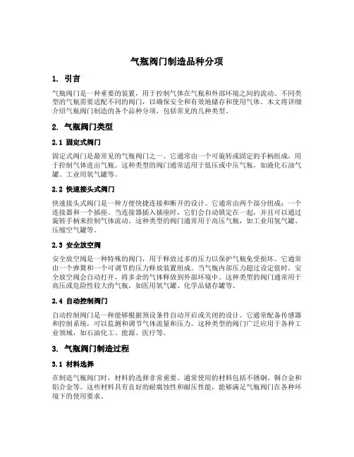 气瓶阀门制造品种分项