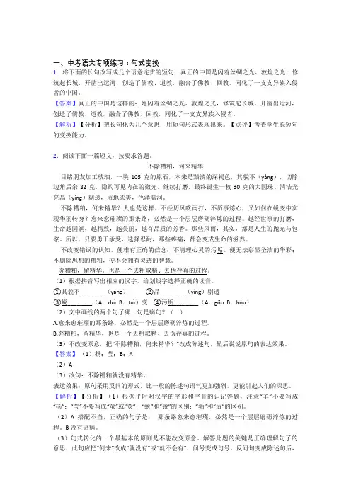 中考上学期语文句式变换专项训练