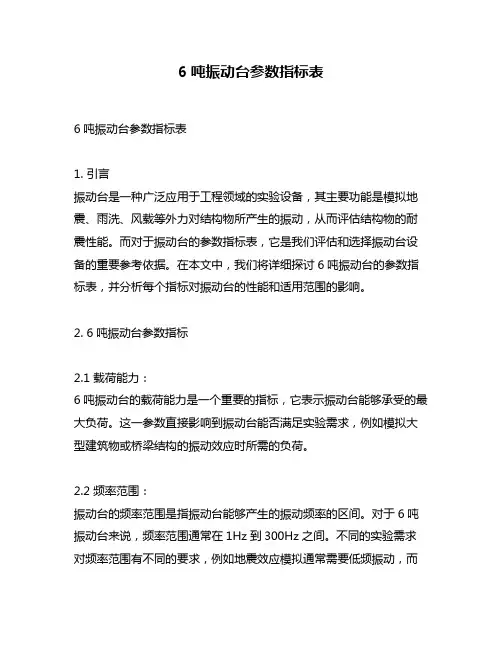 6吨振动台参数指标表