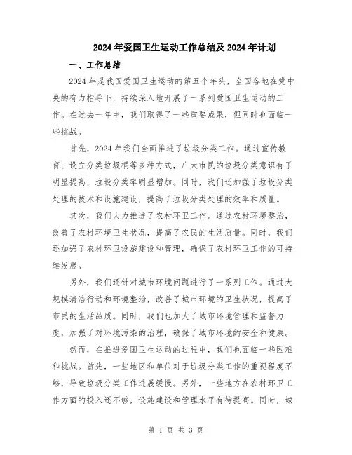 2024年爱国卫生运动工作总结及2024年计划