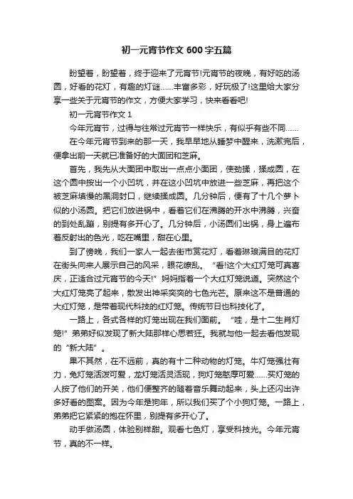 初一元宵节作文600字五篇