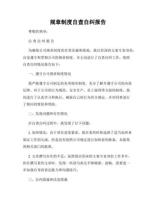 规章制度自查自纠报告