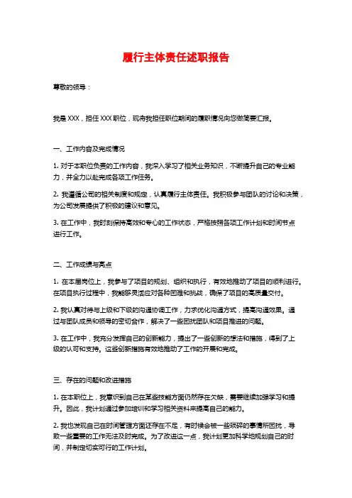 履行主体责任述职报告