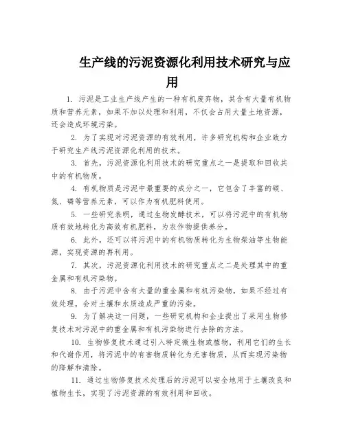 生产线的污泥资源化利用技术研究与应用