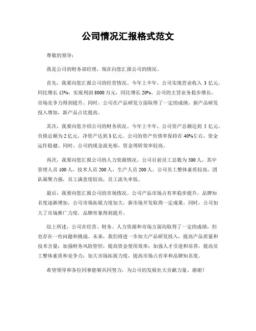 公司情况汇报格式范文