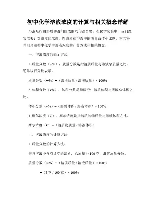 初中化学溶液浓度的计算与相关概念详解