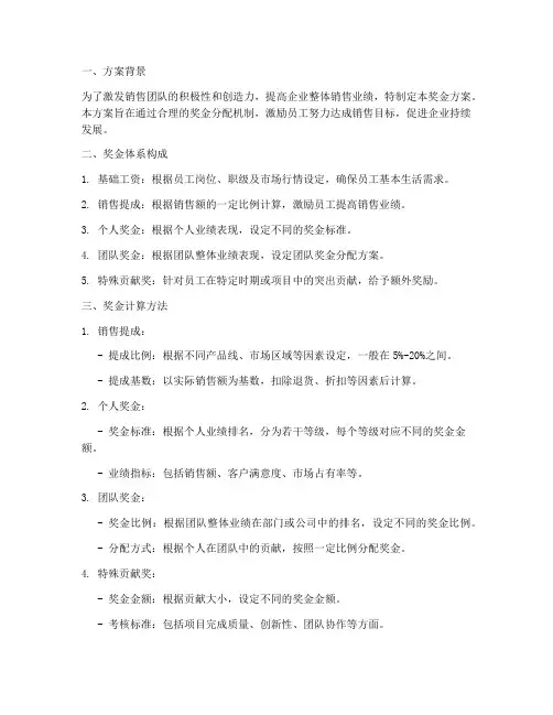 销售类企业奖金方案