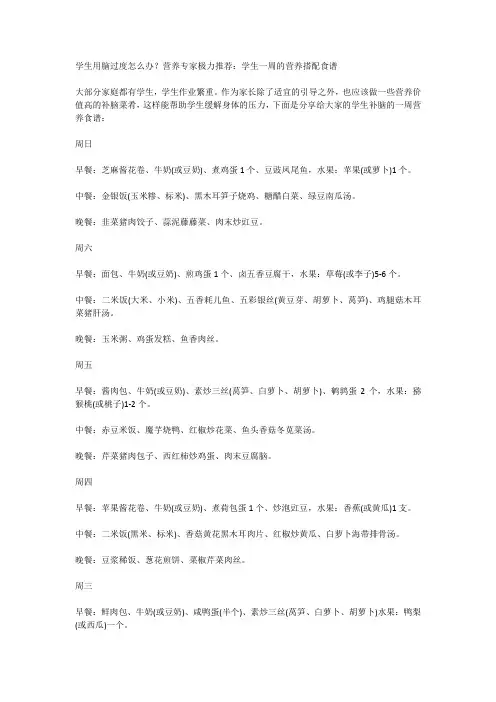 学生用脑过度怎么办？营养专家极力推荐：学生一周的营养搭配食谱