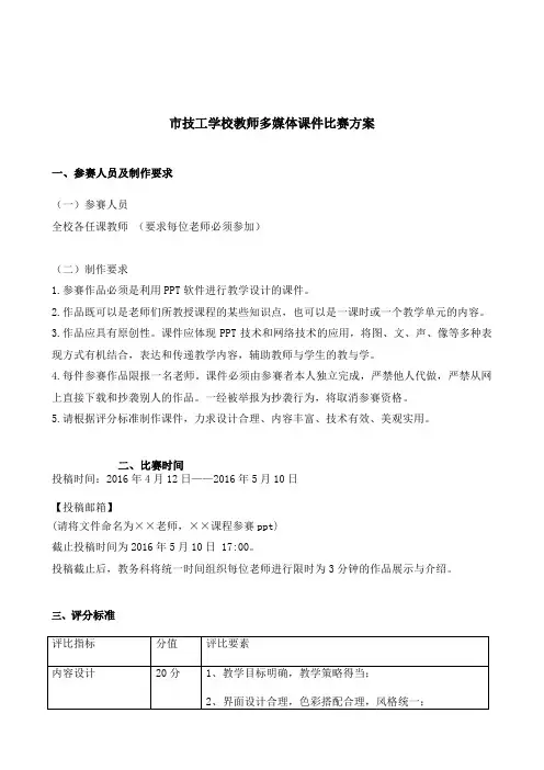 市技工学校教师ppt课件比赛细则