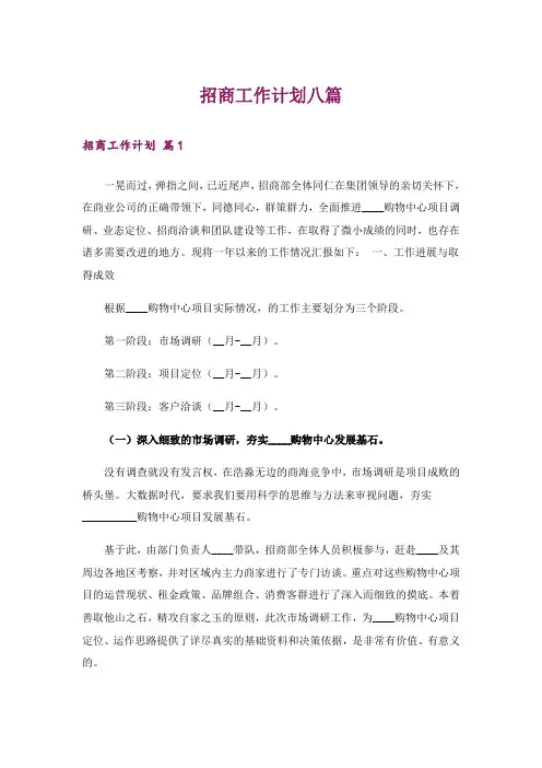 招商工作计划八篇