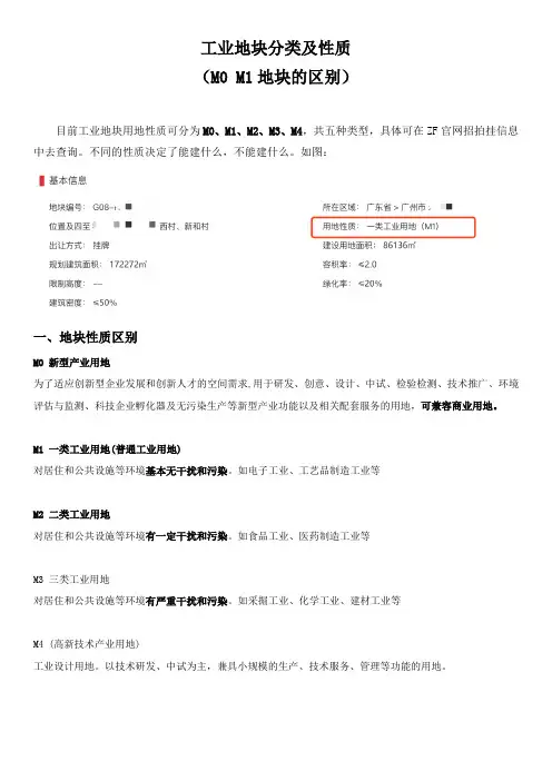 工业地块分类及M0M1地块区别