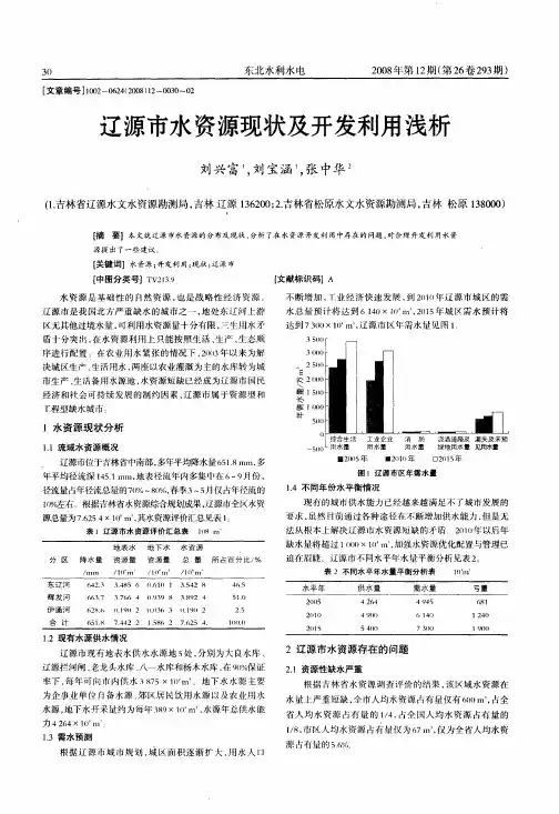 辽源市水资源现状及开发利用浅析