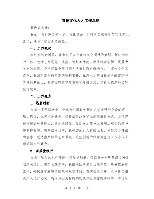 宣传文化人才工作总结