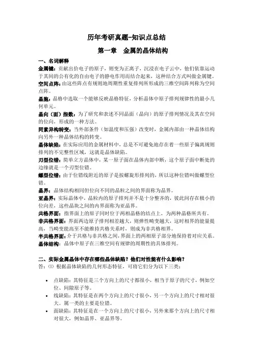 重庆大学材料考研专业课必背知识点