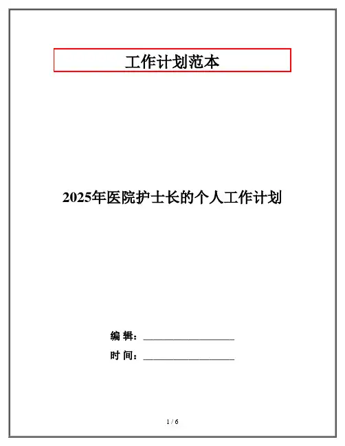 2025年医院护士长的个人工作计划